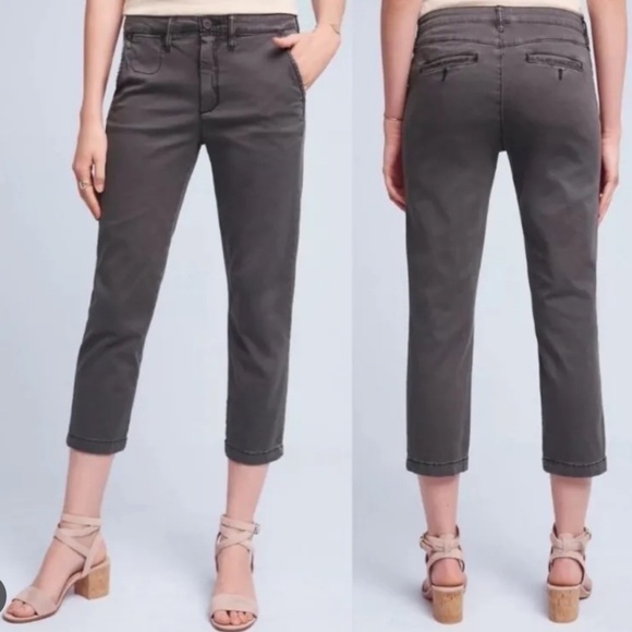 Anthropologie by Anthropologie Chino Gray Cropped Slim Fit Pants - Size 31 - Picture 2 of 12